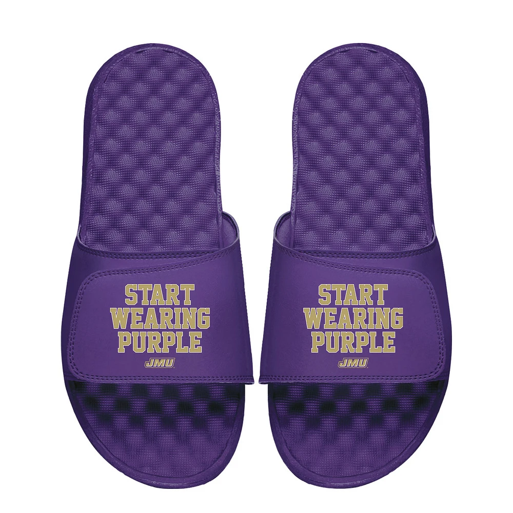 Unisex ISlide Purple James Madison Dukes Slogan Slide Sandals