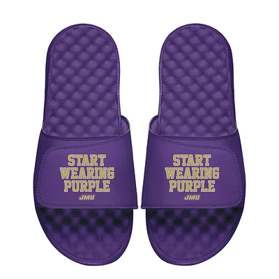 Unisex ISlide Purple James Madison Dukes Slogan Slide Sandals