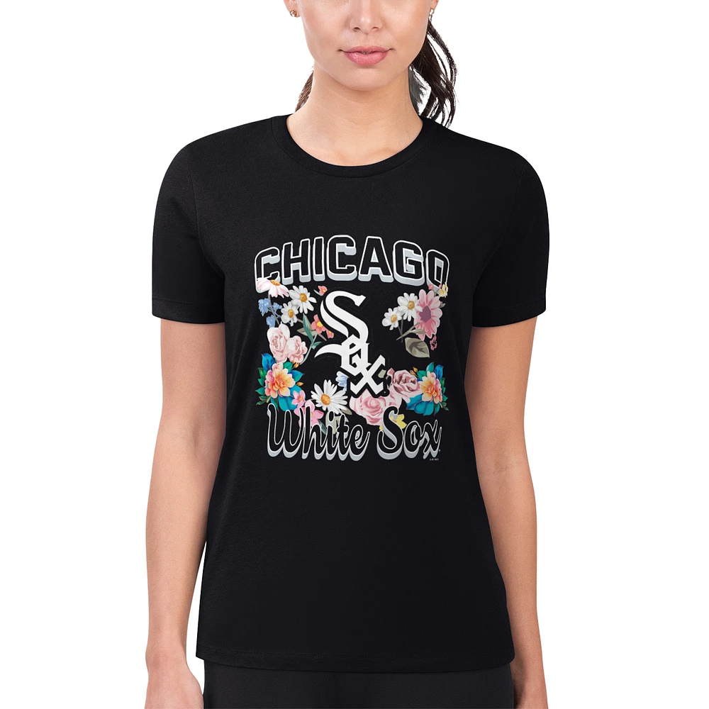 Women's G-III 4Her by Carl Banks Black Chicago White Sox Super-Slim Fit Lightweight Flowers Graphic T-Shirt
