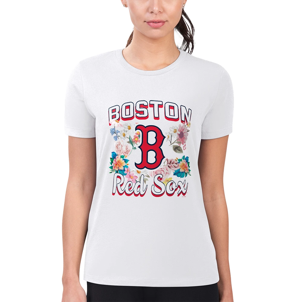 Women's G-III 4Her by Carl Banks White Boston Red Sox Super-Slim Fit Lightweight Flowers Graphic T-Shirt