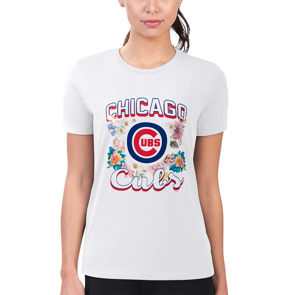 Women's G-III 4Her by Carl Banks White Chicago Cubs Super-Slim Fit Lightweight Flowers Graphic T-Shirt