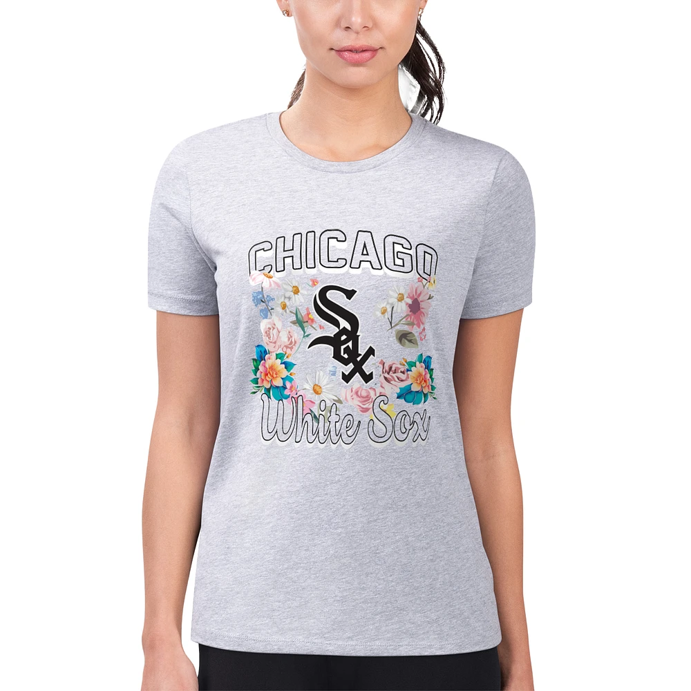 Women's G-III 4Her by Carl Banks Heather Gray Chicago White Sox Super-Slim Fit Lightweight Flowers Graphic T-Shirt