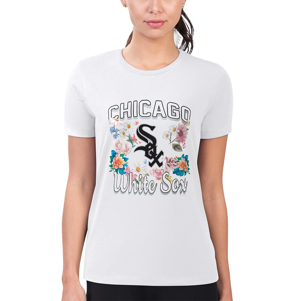 Women's G-III 4Her by Carl Banks Chicago White Sox Super-Slim Fit Lightweight Flowers Graphic T-Shirt
