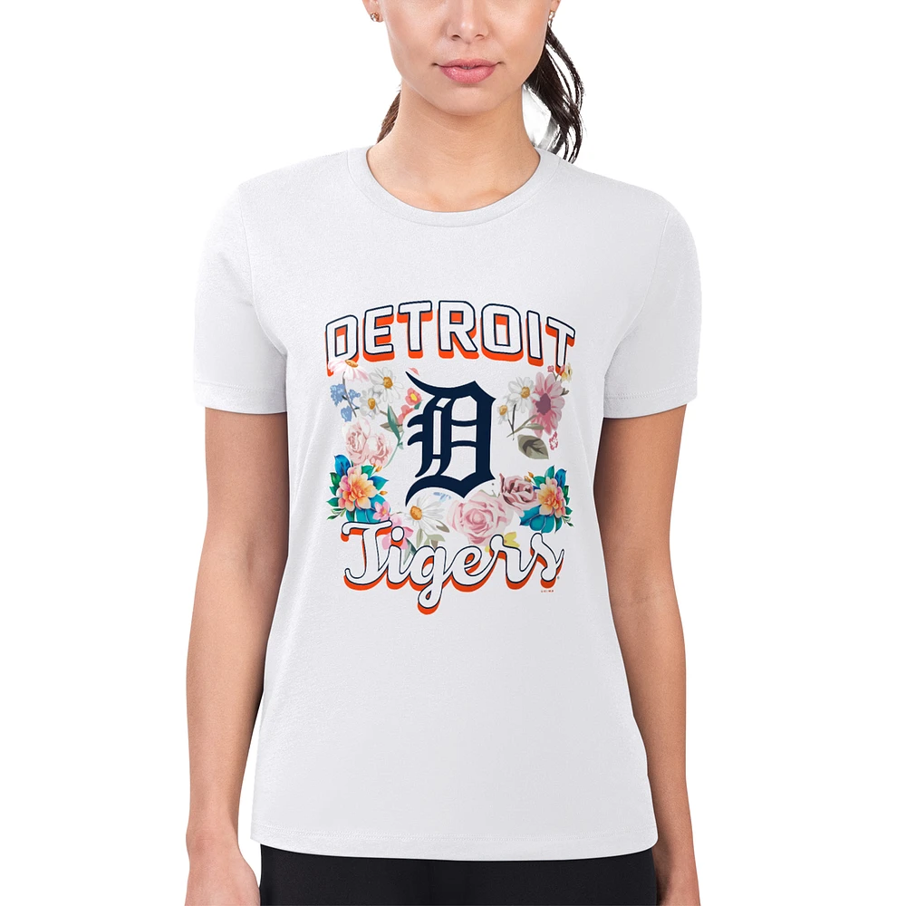 Women's G-III 4Her by Carl Banks White Detroit Tigers Super-Slim Fit Lightweight Flowers Graphic T-Shirt