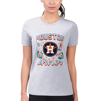 Women's G-III 4Her by Carl Banks Heather Gray Houston Astros Super-Slim Fit Lightweight Flowers Graphic T-Shirt