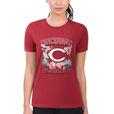 Women's G-III 4Her by Carl Banks Cincinnati Reds Super-Slim Fit Lightweight Flowers Graphic T-Shirt