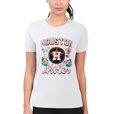 Women's G-III 4Her by Carl Banks White Houston Astros Super-Slim Fit Lightweight Flowers Graphic T-Shirt