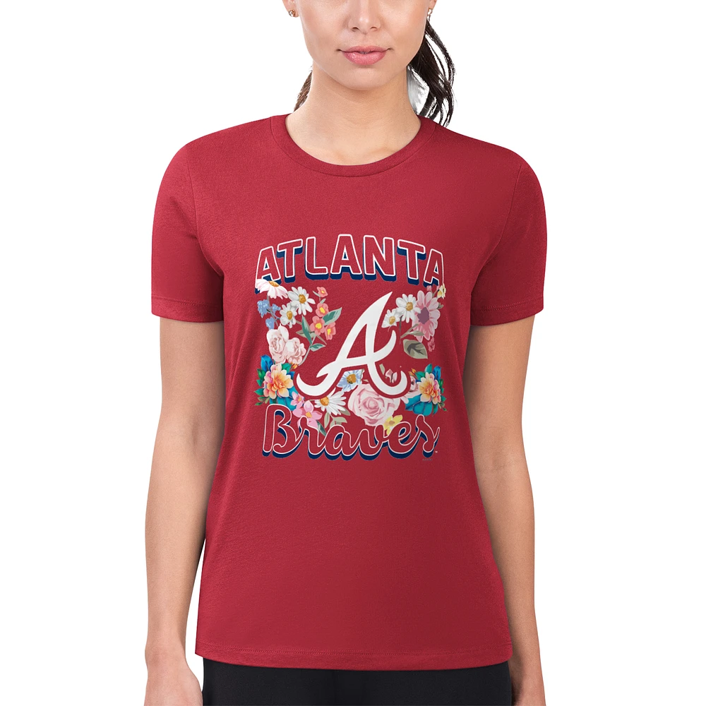 Women's G-III 4Her by Carl Banks Atlanta Braves Super-Slim Fit Lightweight Flowers Graphic T-Shirt