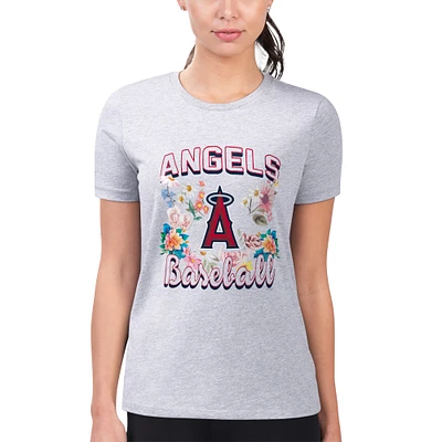 Women's G-III 4Her by Carl Banks Heather Gray Los Angeles Angels Super-Slim Fit Lightweight Flowers Graphic T-Shirt