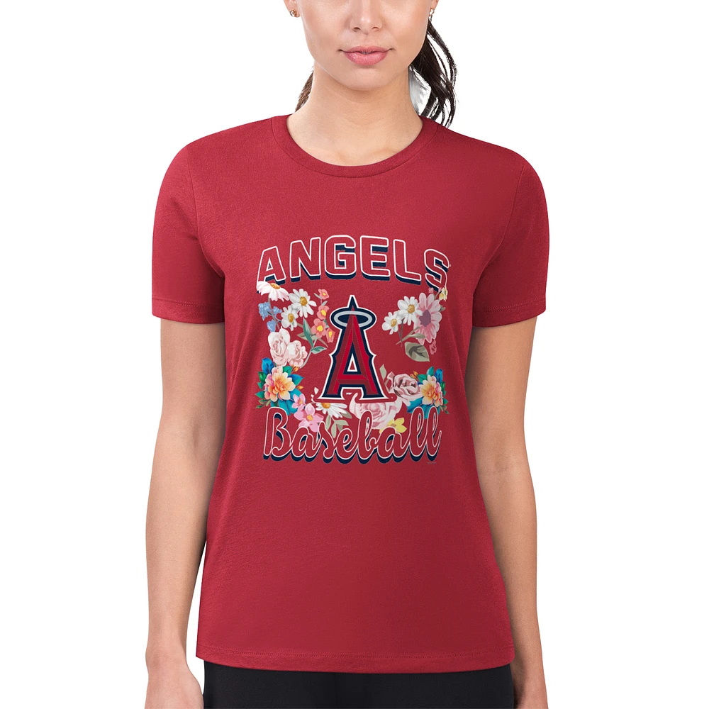 Women's G-III 4Her by Carl Banks Los Angeles Angels Super-Slim Fit Lightweight Flowers Graphic T-Shirt