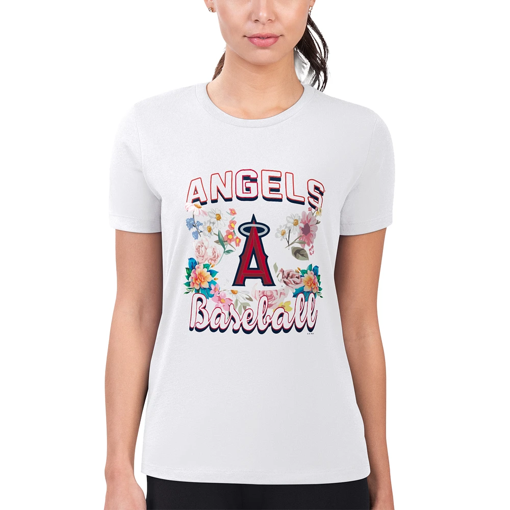 Women's G-III 4Her by Carl Banks White Los Angeles Angels Super-Slim Fit Lightweight Flowers Graphic T-Shirt