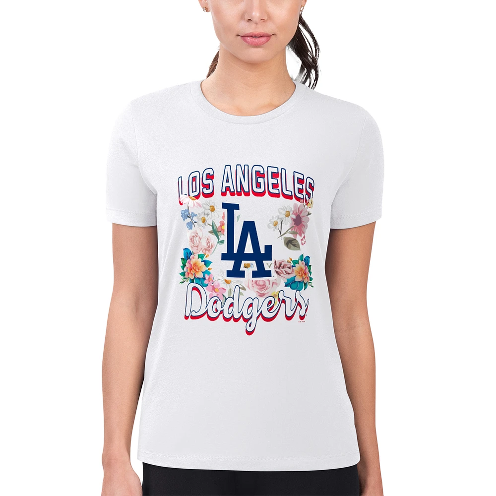 Women's G-III 4Her by Carl Banks White Los Angeles Dodgers Super-Slim Fit Lightweight Flowers Graphic T-Shirt