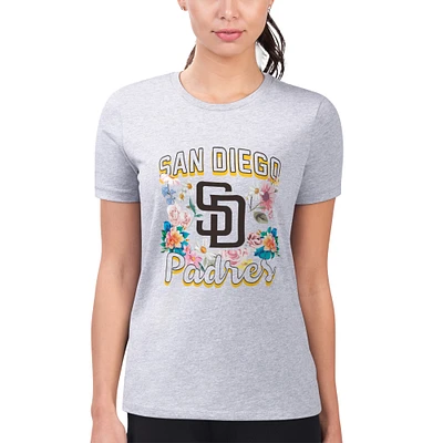 Women's G-III 4Her by Carl Banks Heather Gray San Diego Padres Super-Slim Fit Lightweight Flowers Graphic T-Shirt