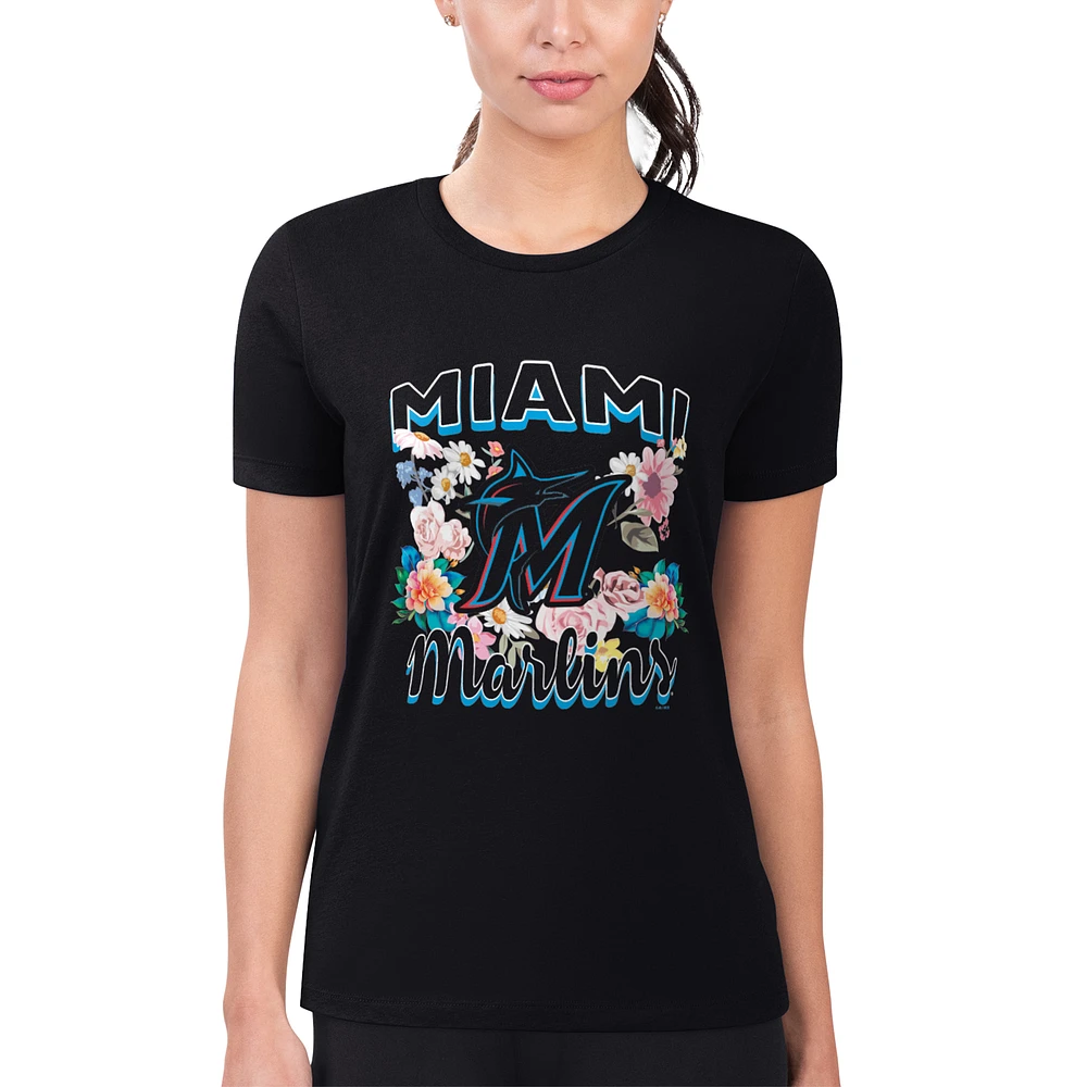 Women's G-III 4Her by Carl Banks Miami Marlins Super-Slim Fit Lightweight Flowers Graphic T-Shirt