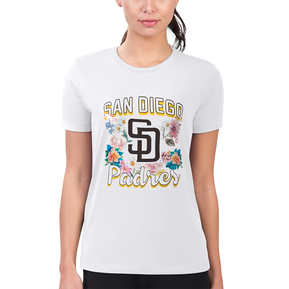 Women's G-III 4Her by Carl Banks San Diego Padres Super-Slim Fit Lightweight Flowers Graphic T-Shirt