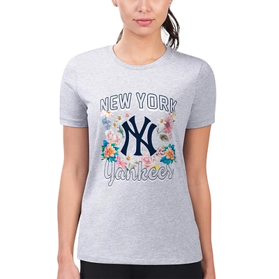 Women's G-III 4Her by Carl Banks Heather Gray New York Yankees Super-Slim Fit Lightweight Flowers Graphic T-Shirt