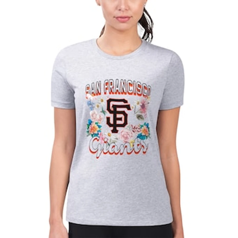 Women's G-III 4Her by Carl Banks Heather Gray San Francisco Giants Super-Slim Fit Lightweight Flowers Graphic T-Shirt
