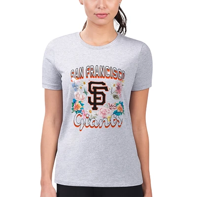 Women's G-III 4Her by Carl Banks Heather Gray San Francisco Giants Super-Slim Fit Lightweight Flowers Graphic T-Shirt