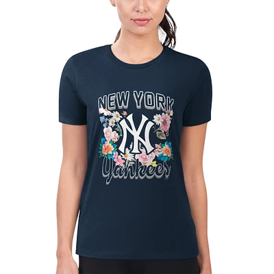 Women's G-III 4Her by Carl Banks Navy New York Yankees Super-Slim Fit Lightweight Flowers Graphic T-Shirt