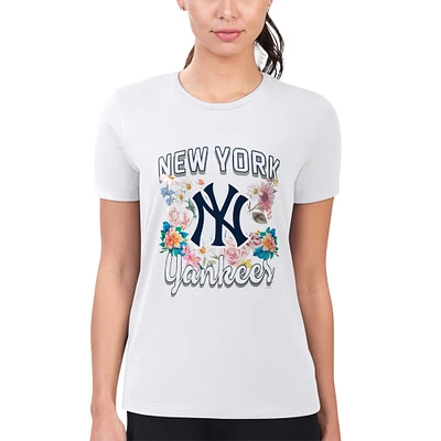 Women's G-III 4Her by Carl Banks White New York Yankees Super-Slim Fit Lightweight Flowers Graphic T-Shirt