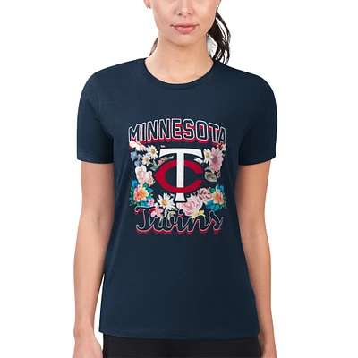 Women's G-III 4Her by Carl Banks Navy Minnesota Twins Super-Slim Fit Lightweight Flowers Graphic T-Shirt