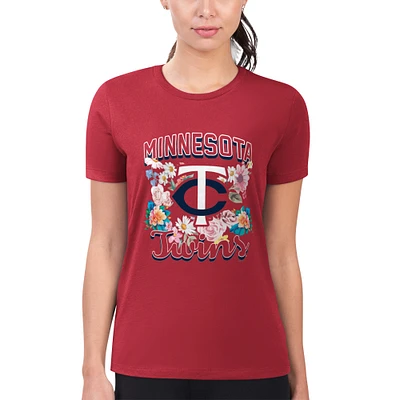 Women's G-III 4Her by Carl Banks Minnesota Twins Super-Slim Fit Lightweight Flowers Graphic T-Shirt