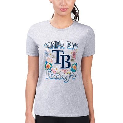 Women's G-III 4Her by Carl Banks Heather Gray Tampa Bay Rays Super-Slim Fit Lightweight Flowers Graphic T-Shirt