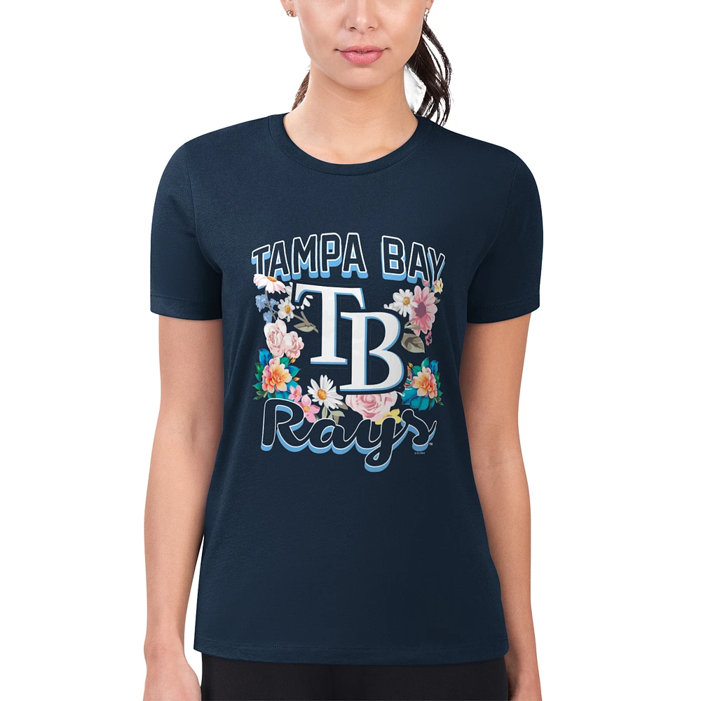 Women's G-III 4Her by Carl Banks Navy Tampa Bay Rays Super-Slim Fit Lightweight Flowers Graphic T-Shirt