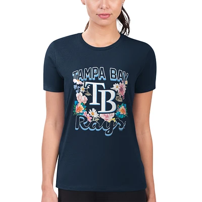 Women's G-III 4Her by Carl Banks Navy Tampa Bay Rays Super-Slim Fit Lightweight Flowers Graphic T-Shirt