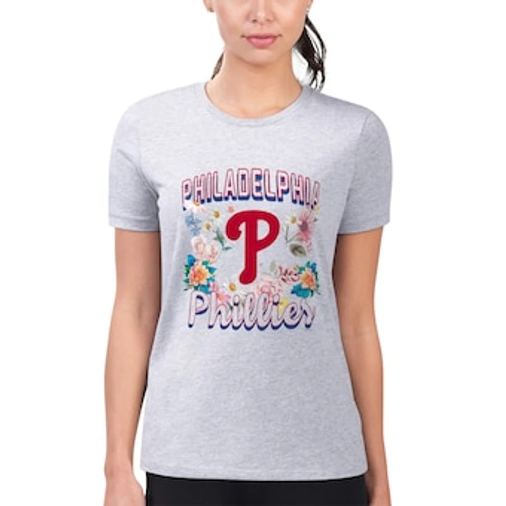 Women's G-III 4Her by Carl Banks Heather Gray Philadelphia Phillies Super-Slim Fit Lightweight Flowers Graphic T-Shirt