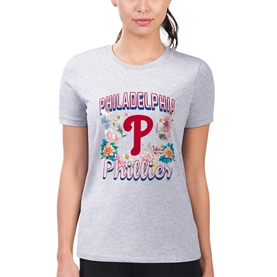 Women's G-III 4Her by Carl Banks Heather Gray Philadelphia Phillies Super-Slim Fit Lightweight Flowers Graphic T-Shirt