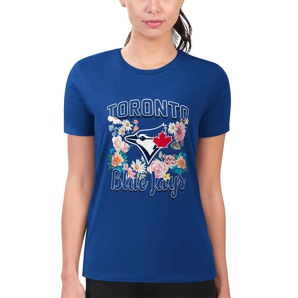 Women's G-III 4Her by Carl Banks Royal Toronto Blue Jays Super-Slim Fit Lightweight Flowers Graphic T-Shirt
