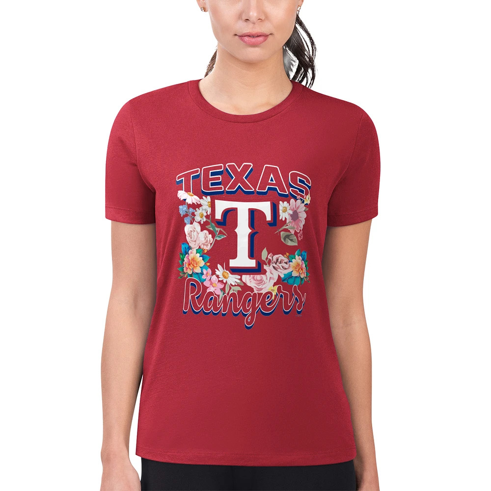 Women's G-III 4Her by Carl Banks Red Texas Rangers Super-Slim Fit Lightweight Flowers Graphic T-Shirt