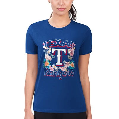 Women's G-III 4Her by Carl Banks Royal Texas Rangers Super-Slim Fit Lightweight Flowers Graphic T-Shirt