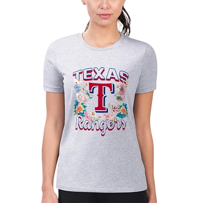 Women's G-III 4Her by Carl Banks Heather Gray Texas Rangers Super-Slim Fit Lightweight Flowers Graphic T-Shirt