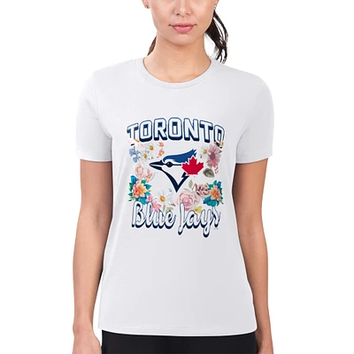 Women's G-III 4Her by Carl Banks White Toronto Blue Jays Super-Slim Fit Lightweight Flowers Graphic T-Shirt