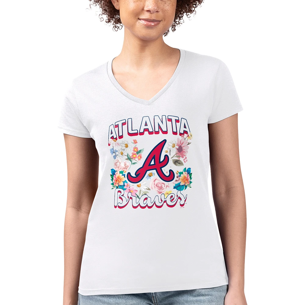 Women's G-III 4Her by Carl Banks Atlanta Braves Super-Slim Fit Lightweight Flowers Graphic V-Neck T-Shirt