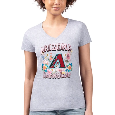 Women's G-III 4Her by Carl Banks Heather Gray Arizona Diamondbacks Super-Slim Fit Lightweight Flowers Graphic V-Neck T-Shirt
