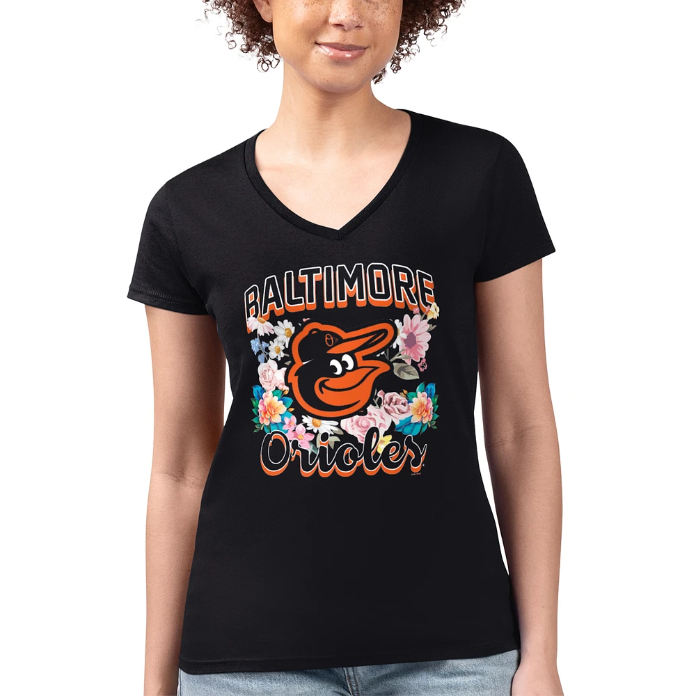Women's G-III 4Her by Carl Banks Baltimore Orioles Super-Slim Fit Lightweight Flowers Graphic V-Neck T-Shirt
