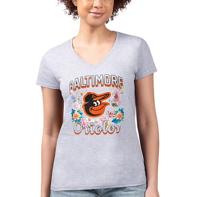 Women's G-III 4Her by Carl Banks Heather Gray Baltimore Orioles Super-Slim Fit Lightweight Flowers Graphic V-Neck T-Shirt