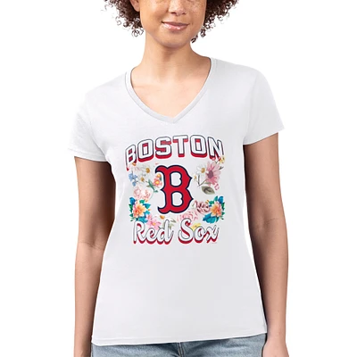 Women's G-III 4Her by Carl Banks White Boston Red Sox Super-Slim Fit Lightweight Flowers Graphic V-Neck T-Shirt