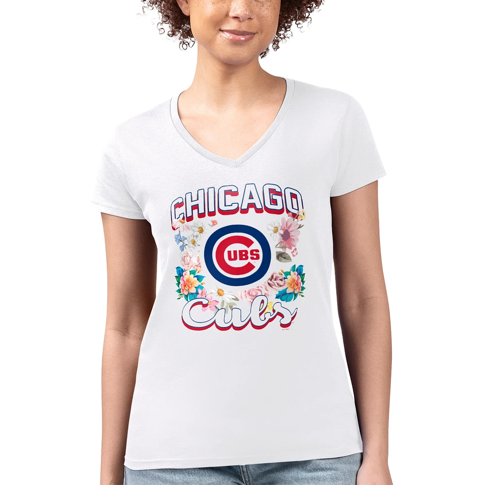 Women's G-III 4Her by Carl Banks Chicago Cubs Super-Slim Fit Lightweight Flowers Graphic V-Neck T-Shirt