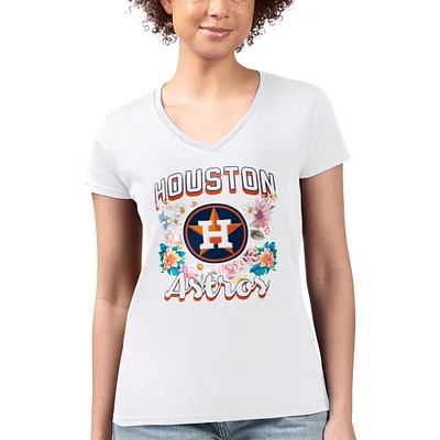 Women's G-III 4Her by Carl Banks White Houston Astros Super-Slim Fit Lightweight Flowers Graphic V-Neck T-Shirt