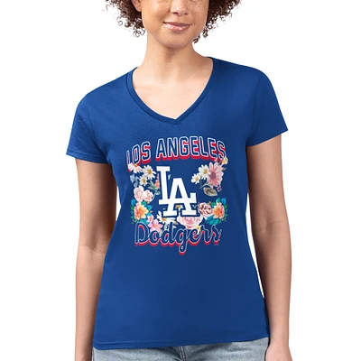 Women's G-III 4Her by Carl Banks Royal Los Angeles Dodgers Super-Slim Fit Lightweight Flowers Graphic V-Neck T-Shirt