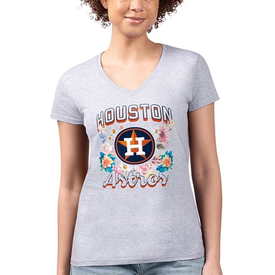 Women's G-III 4Her by Carl Banks Heather Gray Houston Astros Super-Slim Fit Lightweight Flowers Graphic V-Neck T-Shirt