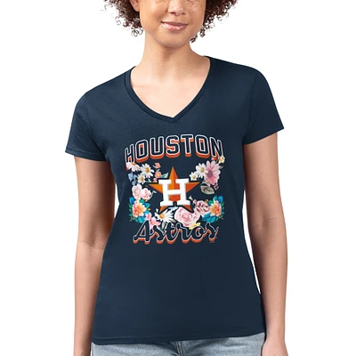 Women's G-III 4Her by Carl Banks Navy Houston Astros Super-Slim Fit Lightweight Flowers Graphic V-Neck T-Shirt