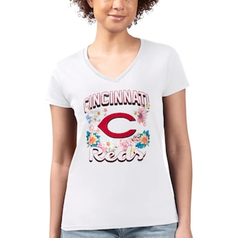 Women's G-III 4Her by Carl Banks Cincinnati Reds Super-Slim Fit Lightweight Flowers Graphic V-Neck T-Shirt