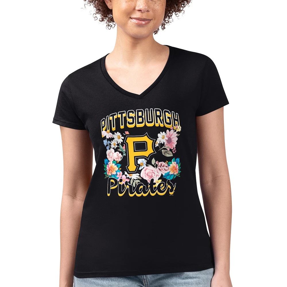 Women's G-III 4Her by Carl Banks Pittsburgh Pirates Super-Slim Fit Lightweight Flowers Graphic V-Neck T-Shirt