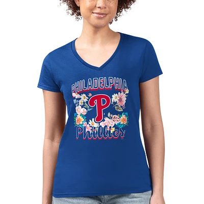 Women's G-III 4Her by Carl Banks Royal Philadelphia Phillies Super-Slim Fit Lightweight Flowers Graphic V-Neck T-Shirt