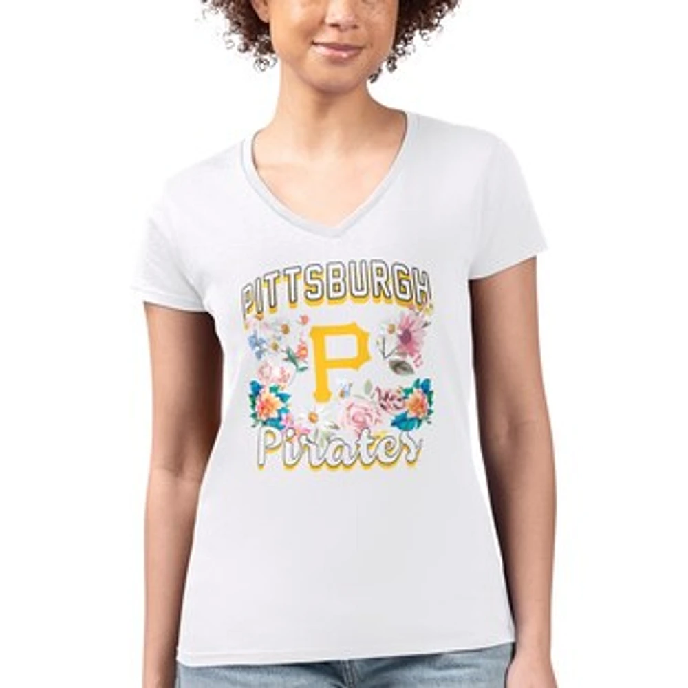 Women's G-III 4Her by Carl Banks Pittsburgh Pirates Super-Slim Fit Lightweight Flowers Graphic V-Neck T-Shirt